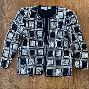 Laurence Kazar  VINTAGE Black and Silver Sequin Jacket